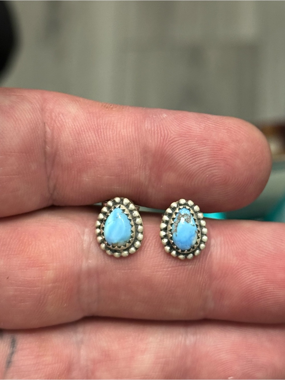 STERLING SILVER GOLDEN HILLS TURQUOISE BALL BEADED STUD EARRINGS .925